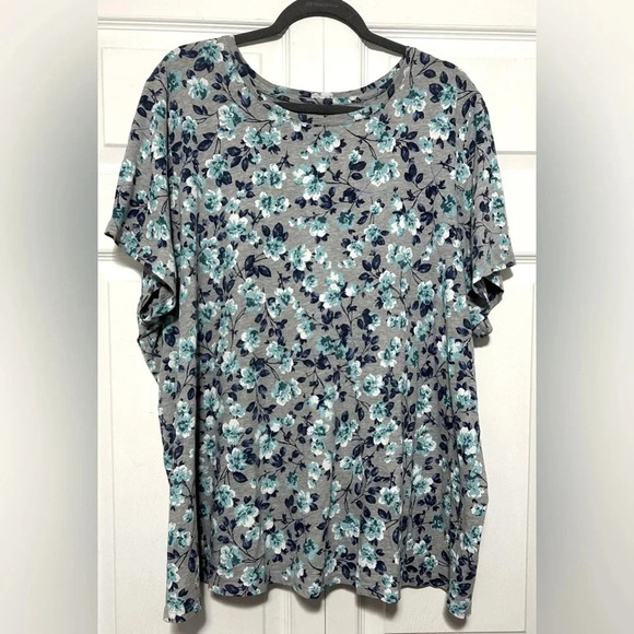 Woman Within Tops - Woman Within Women's Perfect Printed Floral Short-Sleeve Crewneck Tee Shirt 3X